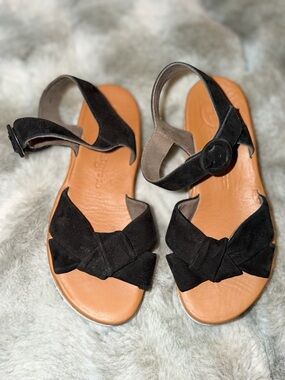 Paul Green Black Knot Front Cork Platform Sandal Ankle Strap Platform Sandals